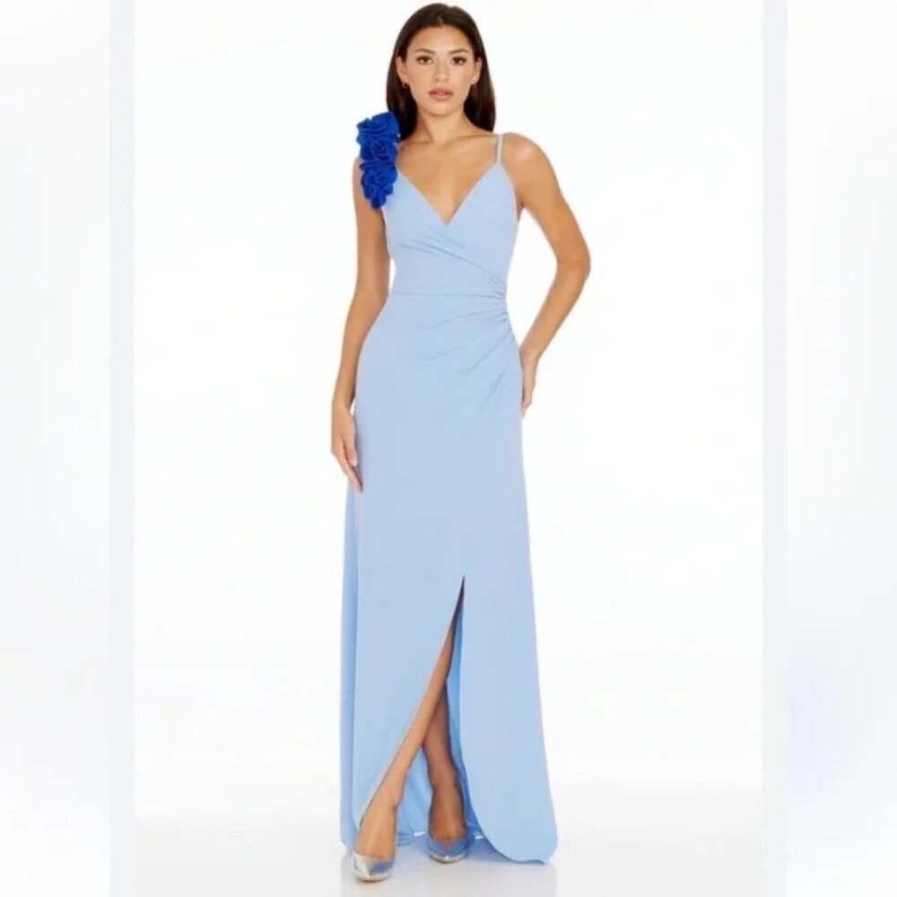 Dress The Population Camelia One Shoulder Maxi Gown Sky Electric Blue XS